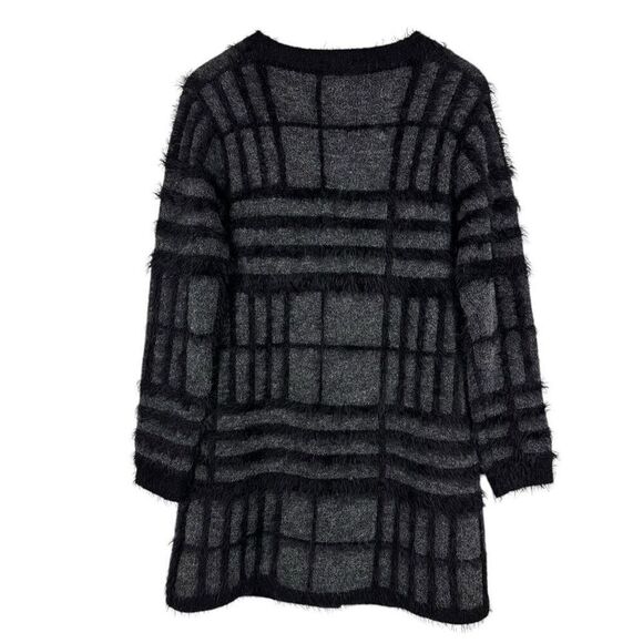 Nicole Alexander Wool Blend Eyelash Longline Cardigan size Small Grey Black - Picture 2 of 5
